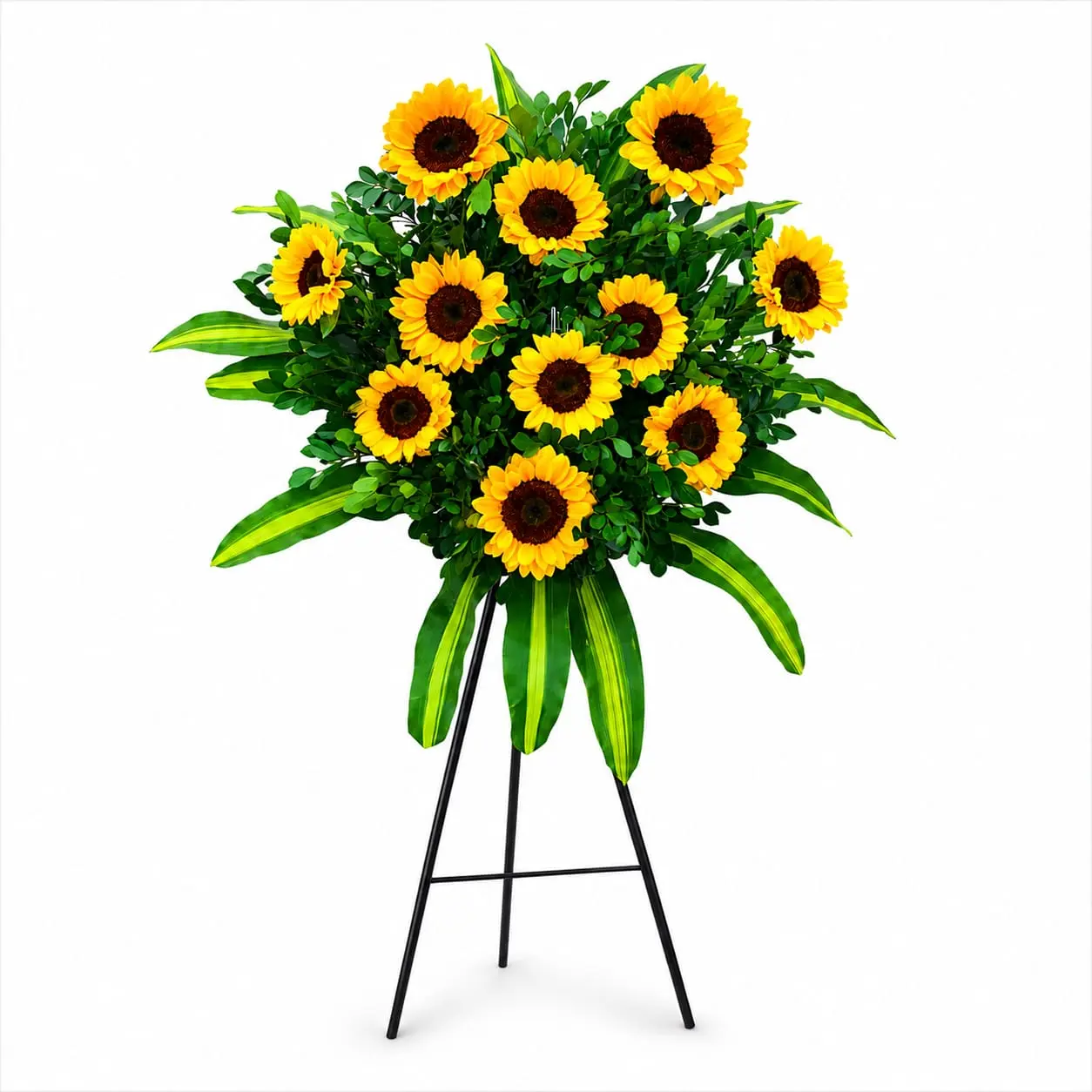 arreglo floral con girasoles en parantes para velorios delivery de flores en Lima